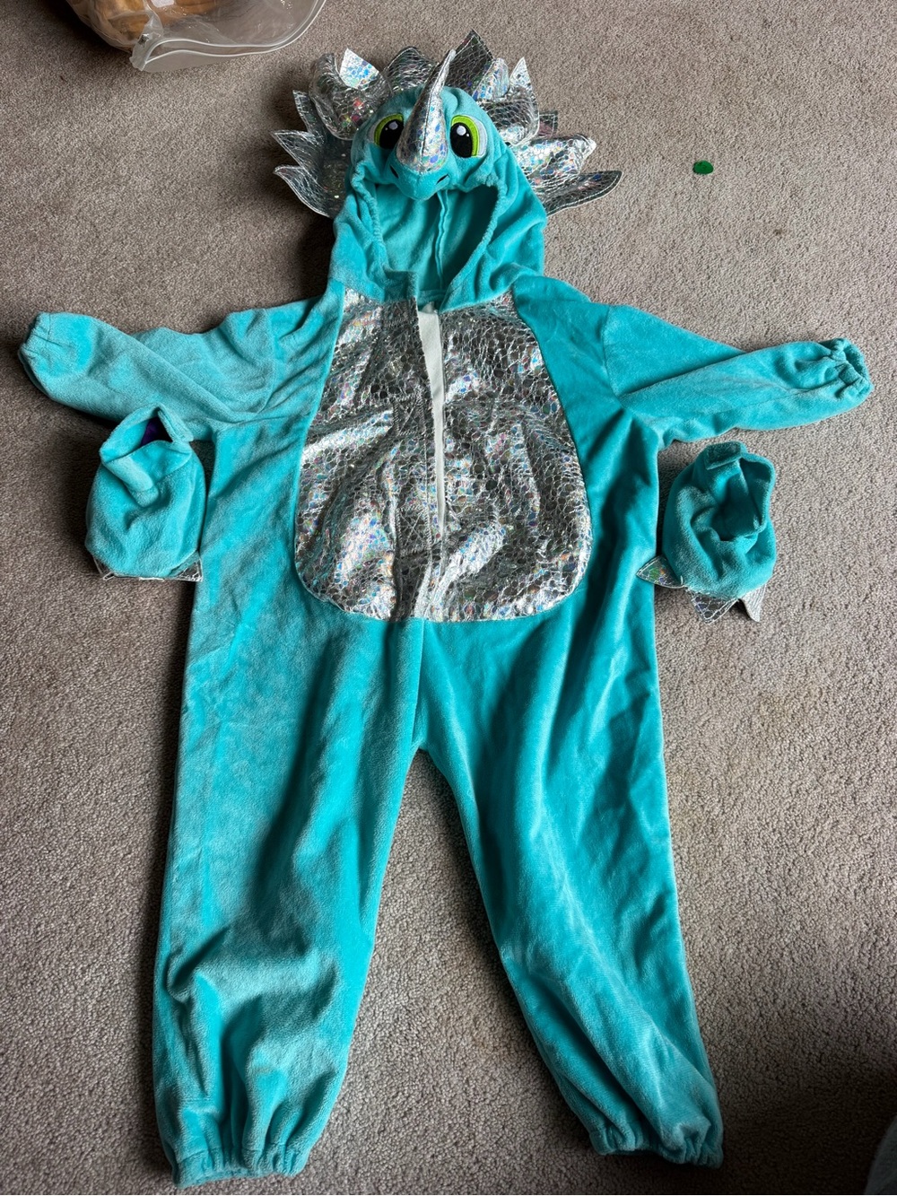 Kids Teal Dragon Costume with Silver Accents